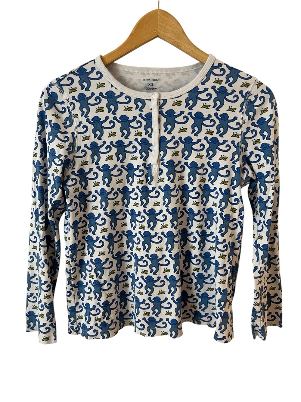 Roller Rabbit Cotton Novelty Blue Monkey Print pj Top-women's XS